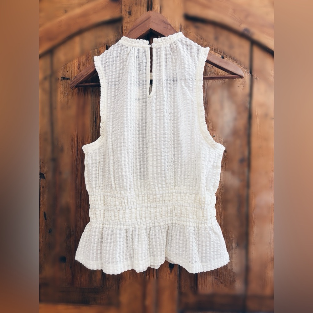 Maeve Anthropologie Textured Peplum Blouse Vanilla Cream NWT Extra Button M - Picture 6 of 7